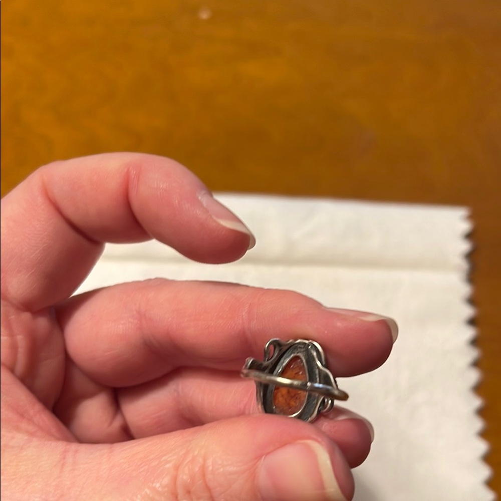 Antique Sterling Silver Amber Ring - Picture 5 of 5